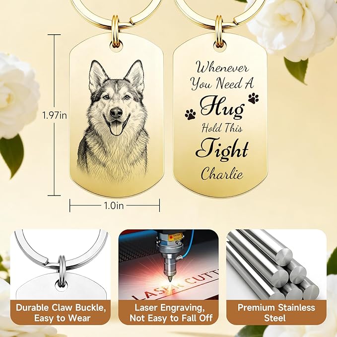 Custom Dog or Cat Portrait Keychain, Personalized Photo Engraved Keychains - Image 3