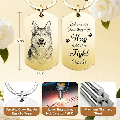 Custom Dog or Cat Portrait Keychain, Personalized Photo Engraved Keychains - Image 3