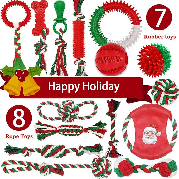 Beiker Christmas Dog Toys Bulk 15 Pack, Puppy Chew Toys - Image 2