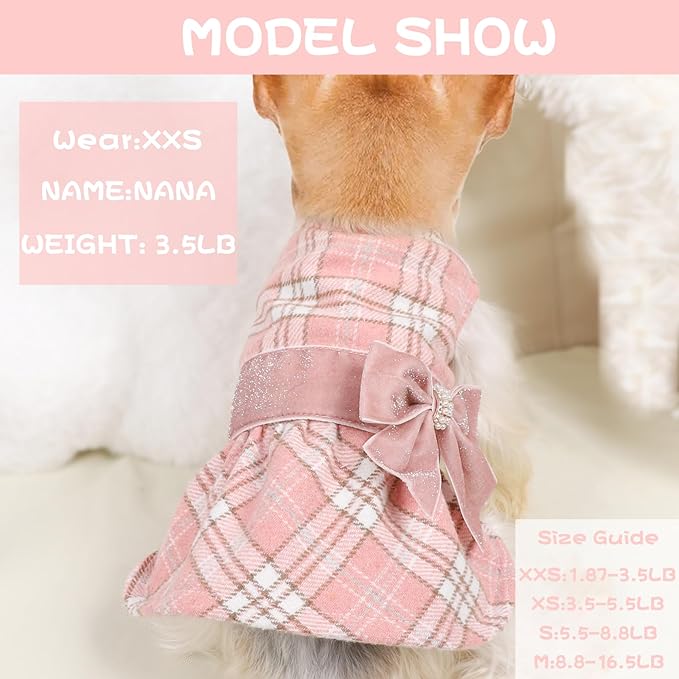 Dog Dress for Small Dogs, Winter Cute Warm Fleece Dog Sweater Dresses for Small - Image 3
