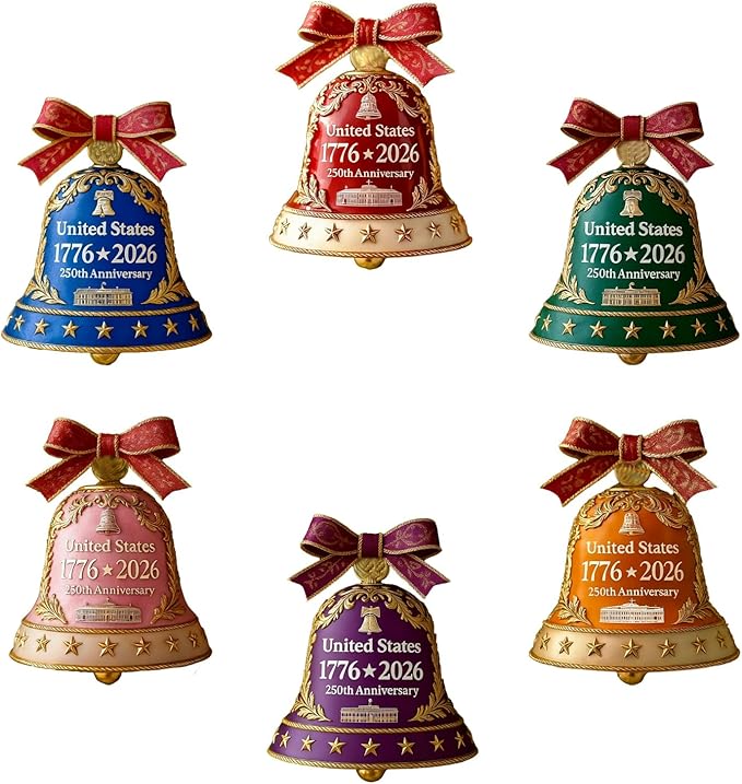 6 Pcs United States 250th Anniversary Bell Ornament Vintage-Style Metal by BHOOKA