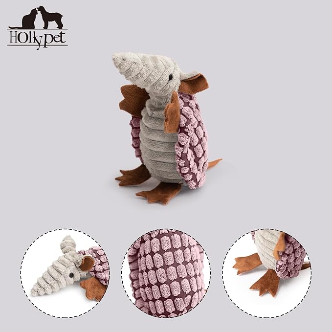 Hollypet Plush Dog Squeaky Toy Stuffed Armadillo Animal Pet Puppy Chew Toys - Image 3