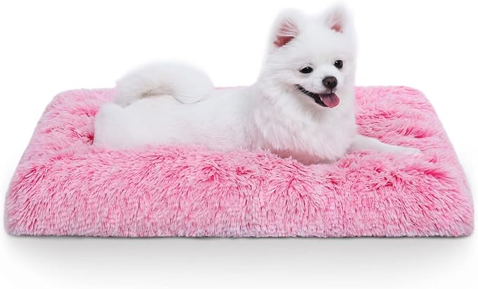 Vonabem Medium Dog Bed Crate Pad 30 inch, Washable Pink Plush Soft Puppy Beds by Loveforfurrykids