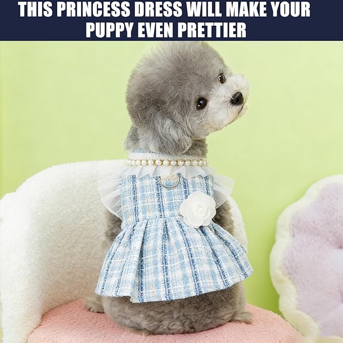 Dog Dress for Puppies, Plaid Tweed Princess Pet Dress - Image 3