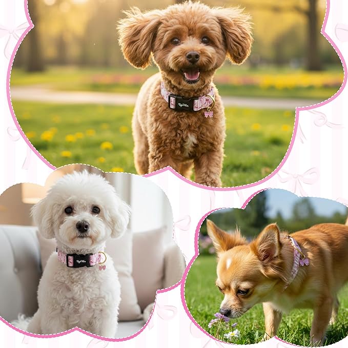 Dog Collar with Bows Patterns, Spring Summer Collection Pink Dog Collar with - Image 4