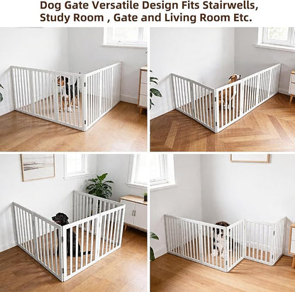 Foldable Indoor Dog Gate for The House Freestanding Stairs Nature Wooden White - Image 4