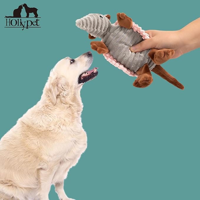 Hollypet Plush Dog Squeaky Toy Stuffed Armadillo Animal Pet Puppy Chew Toys - Image 5