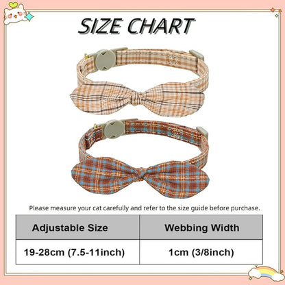 Cotton Bowtie Cat Collar with Bell 2 Pack Plaid Breakaway Kitten Collars with - Image 7