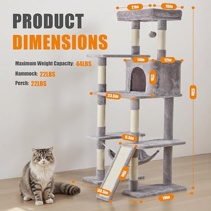 DUMOS Large 63in Cat Tree Tower, Natural Sisal Scratching Posts, Extended - Image 2