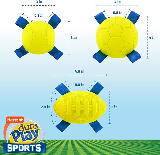 Hartz Dura Play Sports Ball Variety Dog Toy, Bacon Scented Squeaky Latex Yellow - Image 5