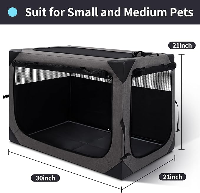 Zikopomi 30 Inch Portable Travel Dog Crate, 3 Door Collapsible Soft Pet Kennel - Image 4