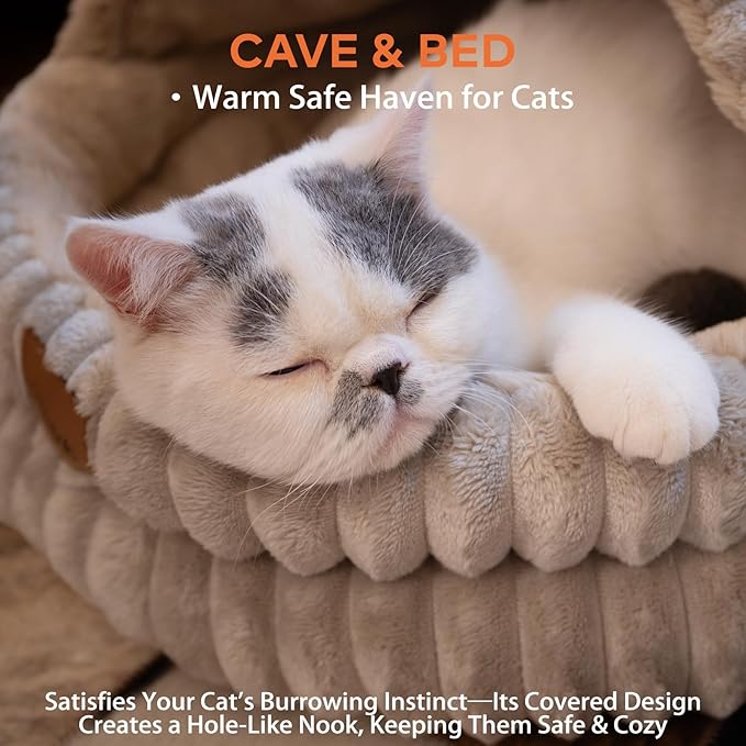 CHEERPALS Cat Cave Bed for Indoor Cats, Washable Covered Cat Bed Hooded Kitty - Image 2