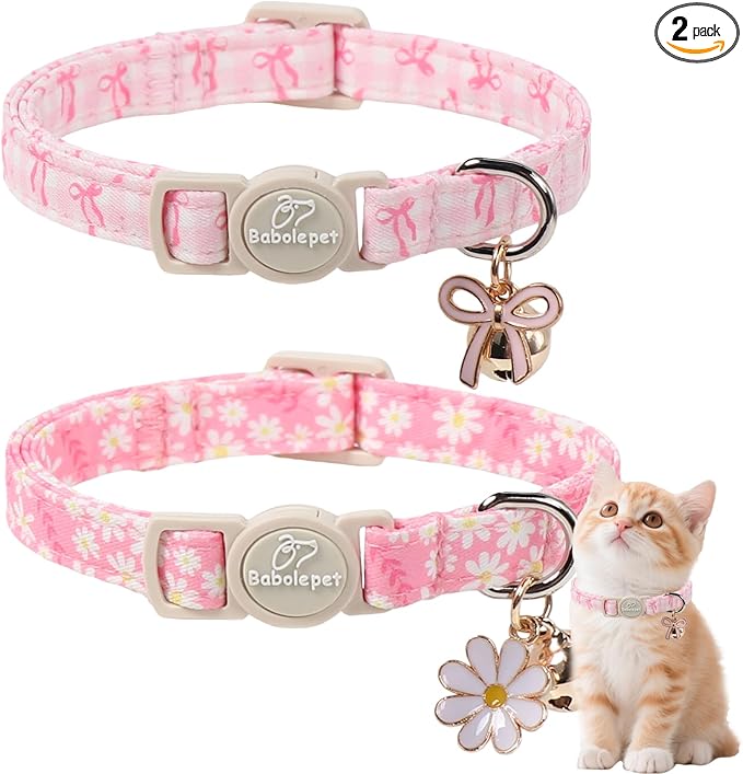 2 Pack Pink Cat Collars by Babolepet