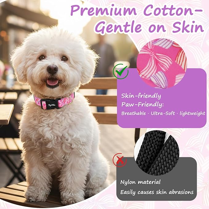 Cute Hot Pink Dog Collar with Bow Print, Spring Summer Puppy Collar with - Image 4