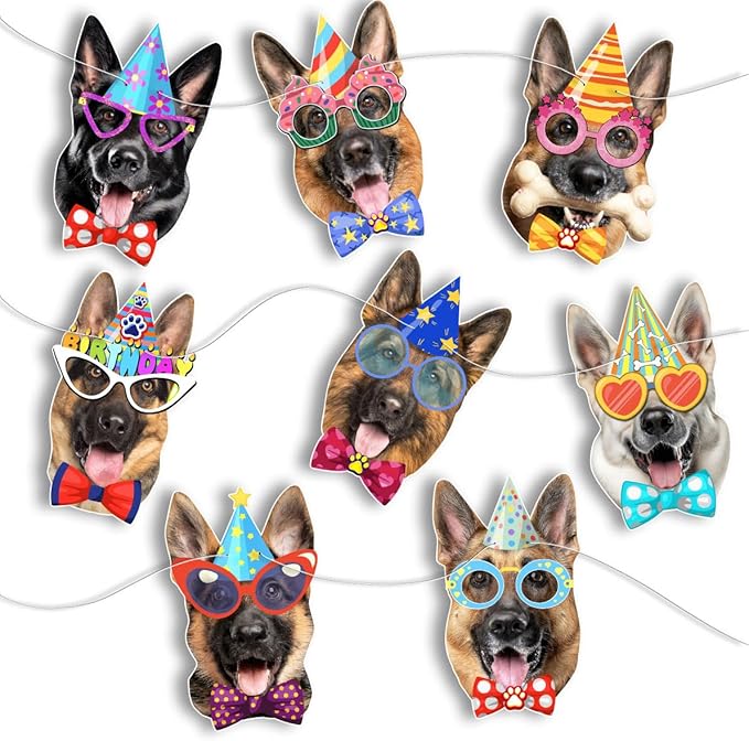 German Shepherd Birthday Garland — Photographic GSD Faces Birthday Banner by Momapopup
