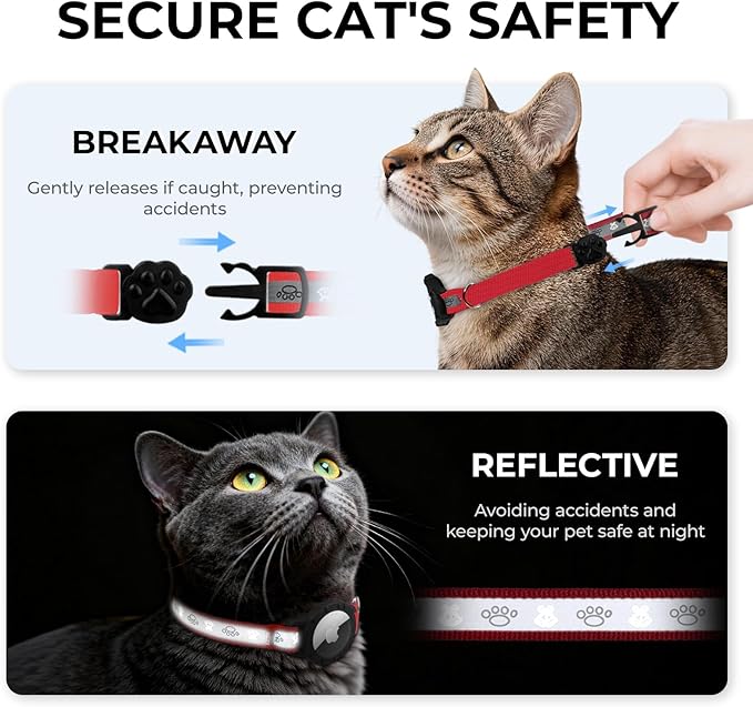 Breakaway AirTag Cat Collar, Reflective Cat Tracker Collar - Image 2