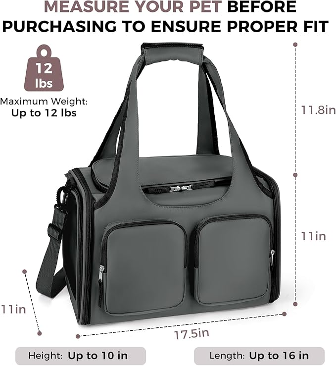 Dog, Cat Carrier for Pets Up to 12 Lbs, Airline Approved Collapsible Soft-Sided - Image 2
