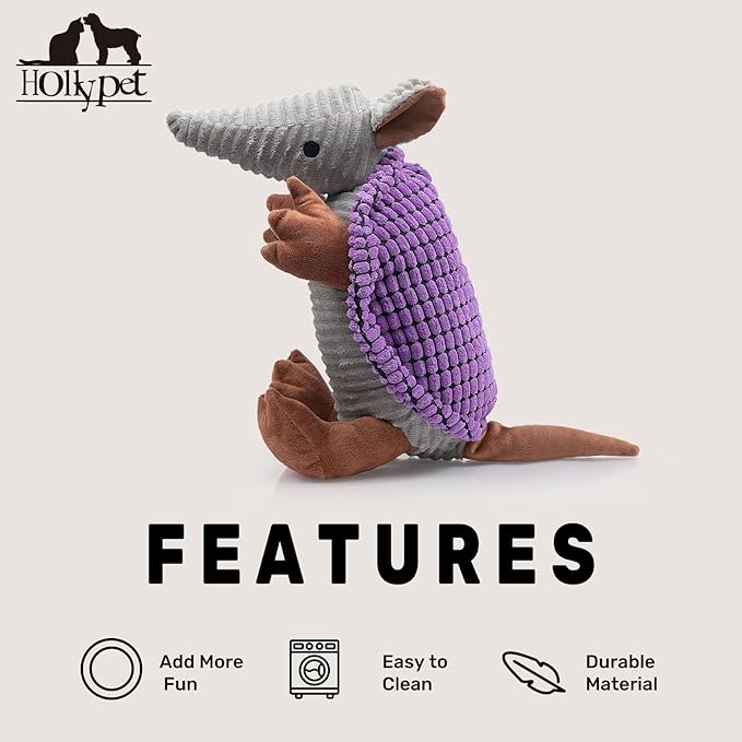 Hollypet Plush Dog Squeaky Toy Stuffed Armadillo Animal Pet Puppy Chew Toys - Image 6