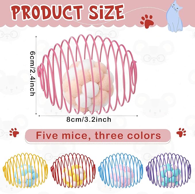 Jecery 5 Pcs Cat Spring Toys Stretchable Rolling Balls Colorful Playful Coils - Image 2