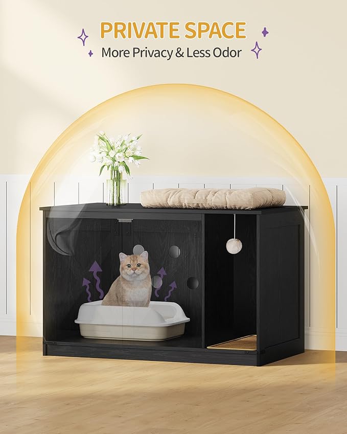 Hzuaneri Cat Litter Box Enclosure, Hidden Litter Box Cabinet Furniture - Image 5