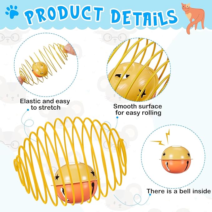 Jecery 5 Pcs Cat Spring Balls Toys Stretchable Rolling Balls Colorful Playful - Image 3
