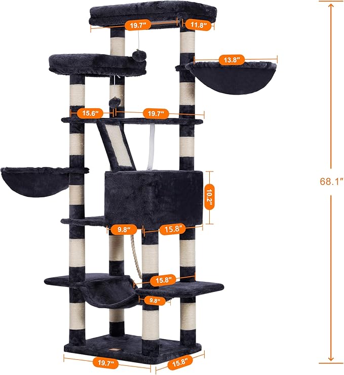 Heybly Cat Tree, 68 inch Multi-Level Cat Tower - Image 6