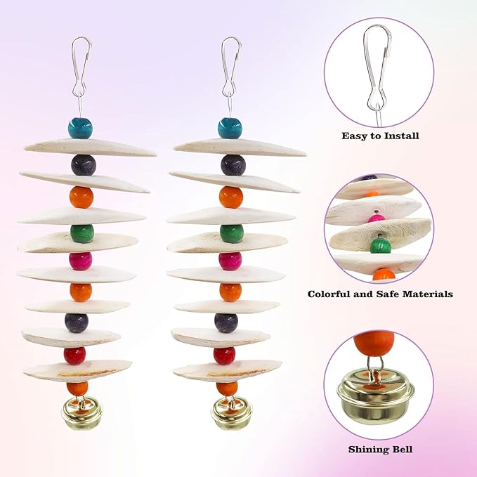 2 Pack Bird Toys with Cuttlebone, Parakeet Toys, Bird Beak Grinding Stone - Image 3
