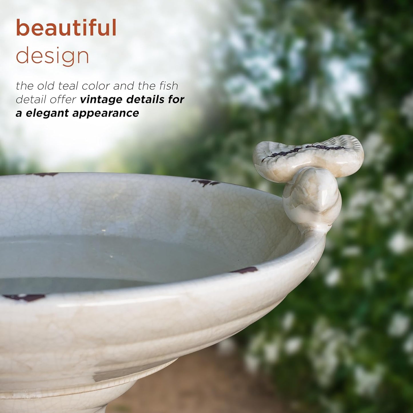 Alpine Corporation TLR102LBR 25" Outdoor Antique Ceramic Birdbath with Bird Figurines, Pedestal Bird Bath for Garden, Patio, Yard, or Deck Décor, Durable Weather-Resistant, Light Brown