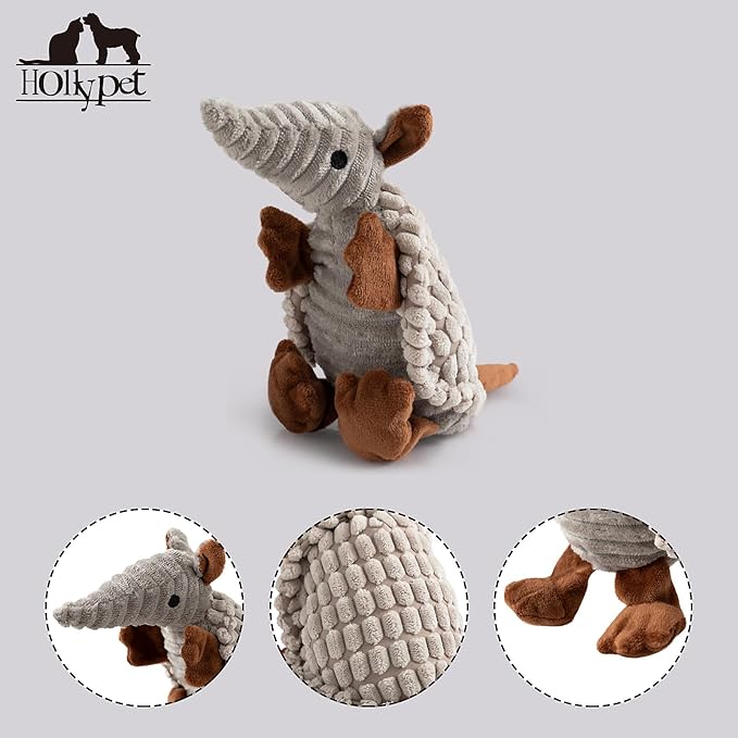 Hollypet Plush Dog Squeaky Toy Stuffed Armadillo Animal Pet Puppy Chew Toys - Image 3