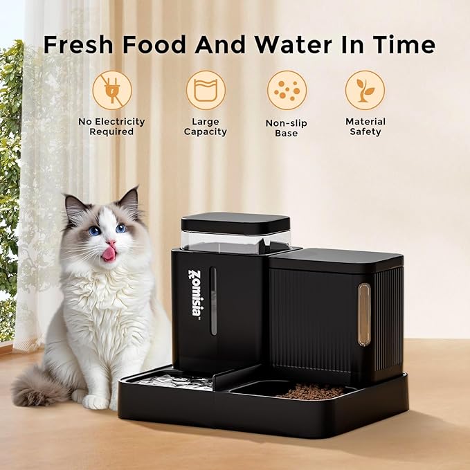 ZOMISIA Automatic Cat Feeder and Water Dispenser Set, 2 in 1 Gravity Cat Food - Image 5