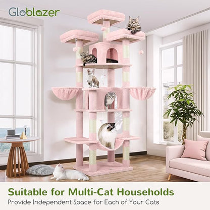 Globlazer Big Pink Cat Tower for Indoor Cats, 80inch Cat Tower for Multiple - Image 6