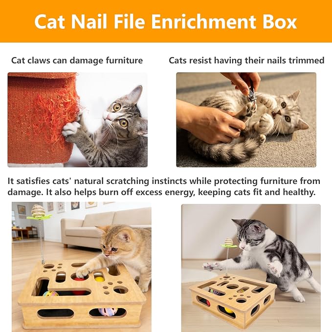 Cat Scratch Puzzle Enrichment Box, Cat Nail File Enrichment Box, No Assembly - Image 5