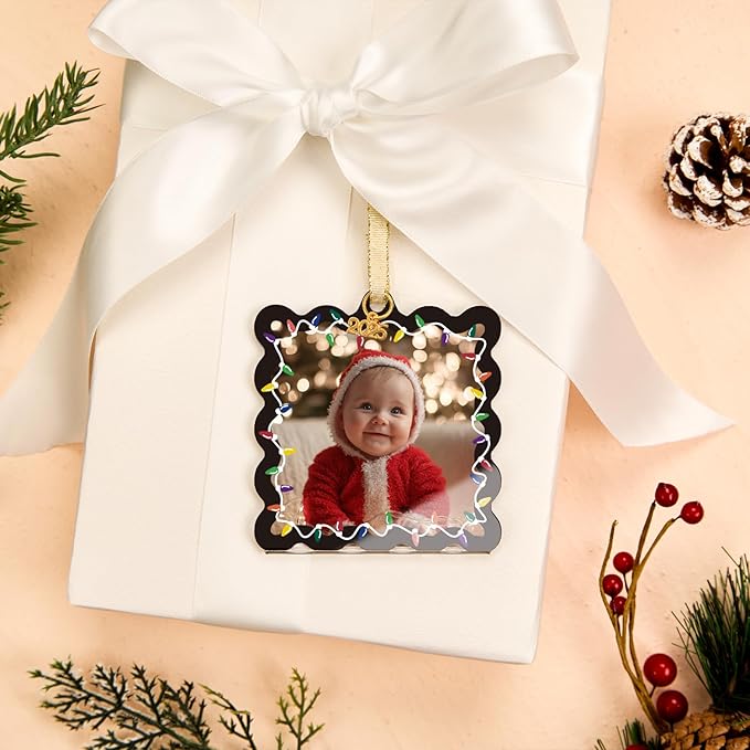 UNIQOOO 6Pcs Black Wave Christmas Acrylic Picture Frame Ornaments, 3 Sizes - Image 7