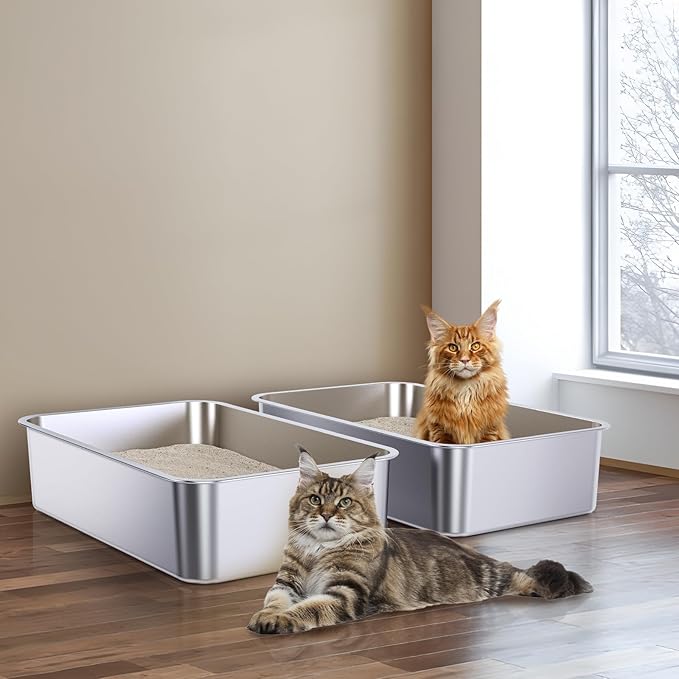 Stainless Steel Litter Box, 23.6"x15.7"x6" Metal Litter Box 4 Pack, Non Stick - Image 5