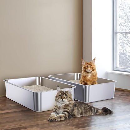 Stainless Steel Litter Box, 23.6"x15.7"x6" Metal Litter Box 4 Pack, Non Stick - Image 5