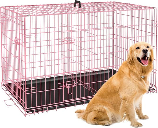 BestPet | Dog Crate | 42" | Pink | Foldable Metal Kennel by BestPet