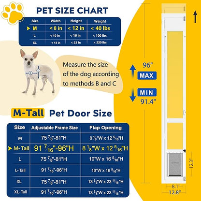 Medium Dog Door for Sliding Glass Doors, 91 7/16" to 96" Tall, 12.8" Wide - Image 2