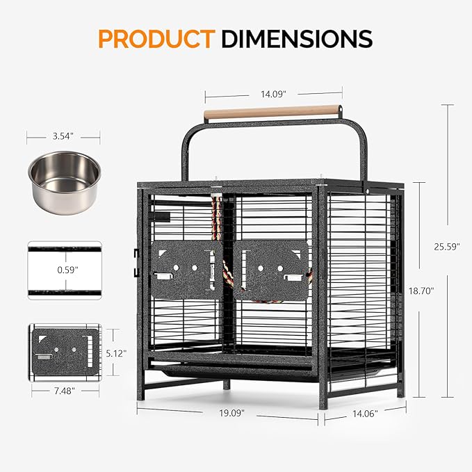 VINGLI Small Bird Cage, 19 inch Travel Carrier Bird Cage - Image 5