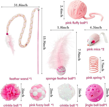 MALLMALL6 10Pcs Cat Toy Set Interactive Cat Toys Pack Including Feather Teaser - Image 2