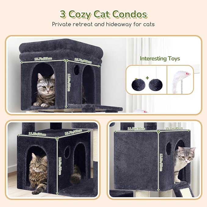 Globlazer 52in Cat Tower for Multiple Indoor Cats, Heavy Duty Multi-Level Cat - Image 3
