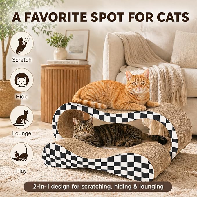2 in 1 Large Cardboard Cat Scratcher Lounger, Cat Scratching Board - Image 5