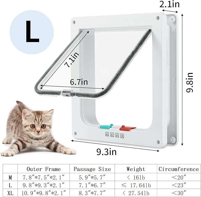 Cat Door for Interior Exterior Door, 4-Way Locking Flap for Cats & Dogs - Image 2