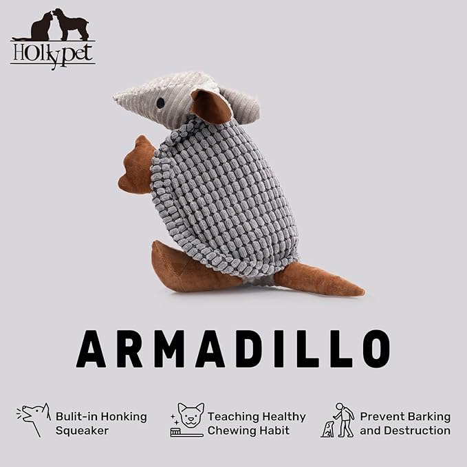 Hollypet Plush Dog Squeaky Toy Stuffed Armadillo Animal Pet Puppy Chew Toys - Image 4