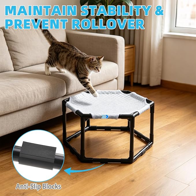 Elevated Cat Cooling Hammock Bed, Hexagonal Raised Cat Cot - Image 6