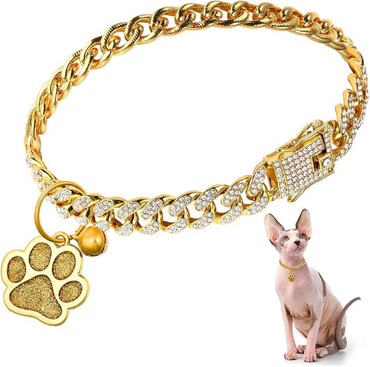 Hillban Cat Collar Diamond Chain Glitter Collar Walking Metal by Hillban