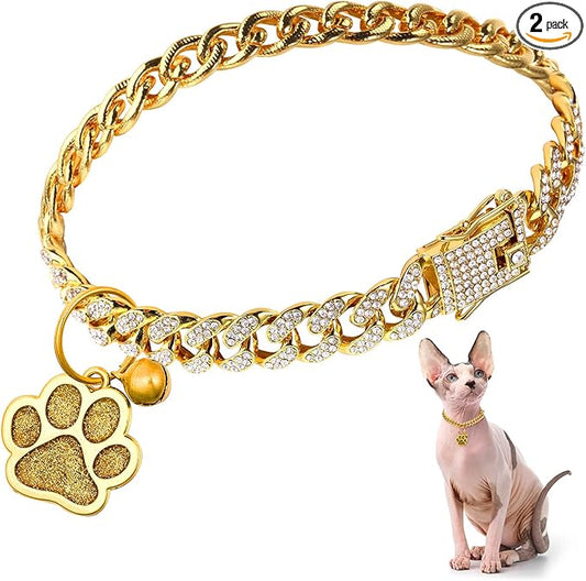 Hillban Cat Collar Diamond Chain Glitter Collar Walking Metal by Hillban