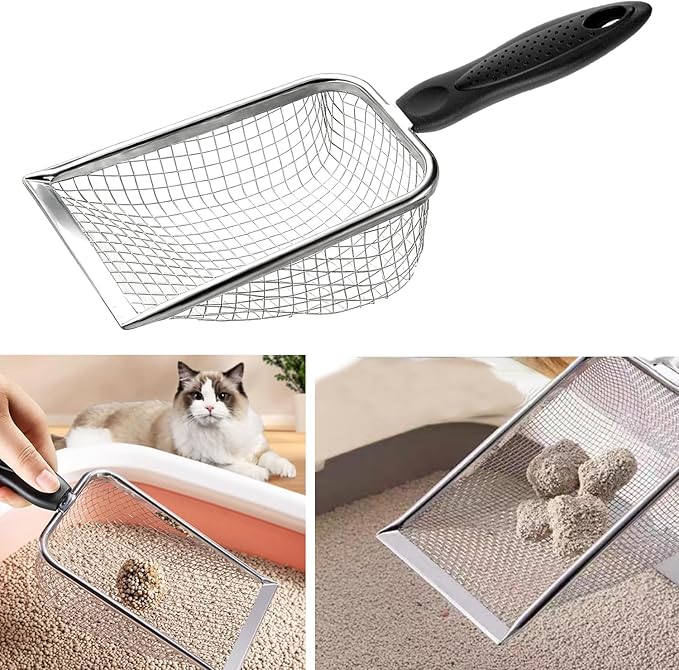Cat Litter Scoop, Stainless Steel Cats Sturdy Mesh Scooper Kitty Metal Scooper - Image 6