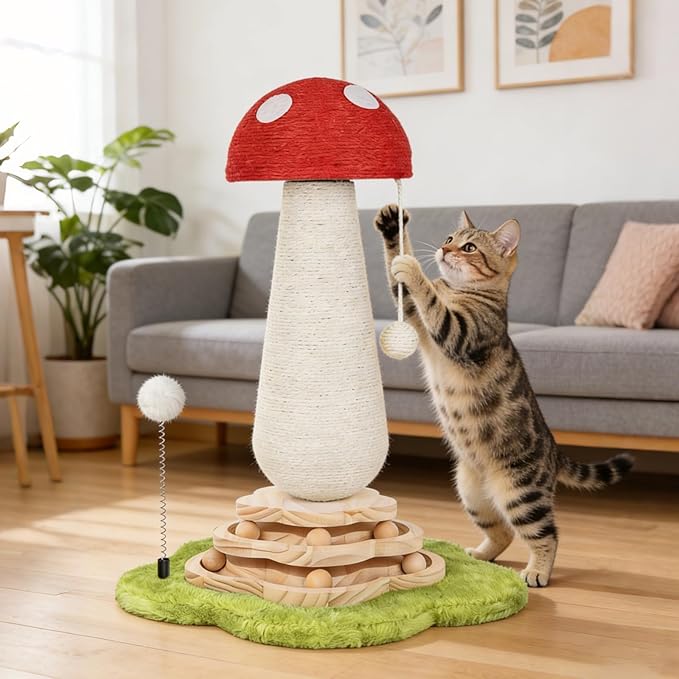Mushroom Cat Scratching Post Cat Tree, Cute Cat Scratcher Tower - Image 7