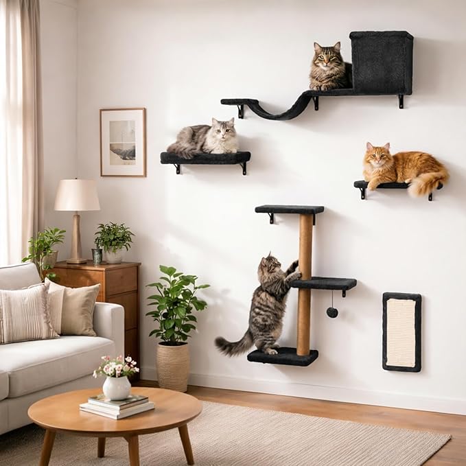 5-in-1 Cat Wall Shelves for Indoor Cats, Wall Mounted Cat Furniture by ZLAFM