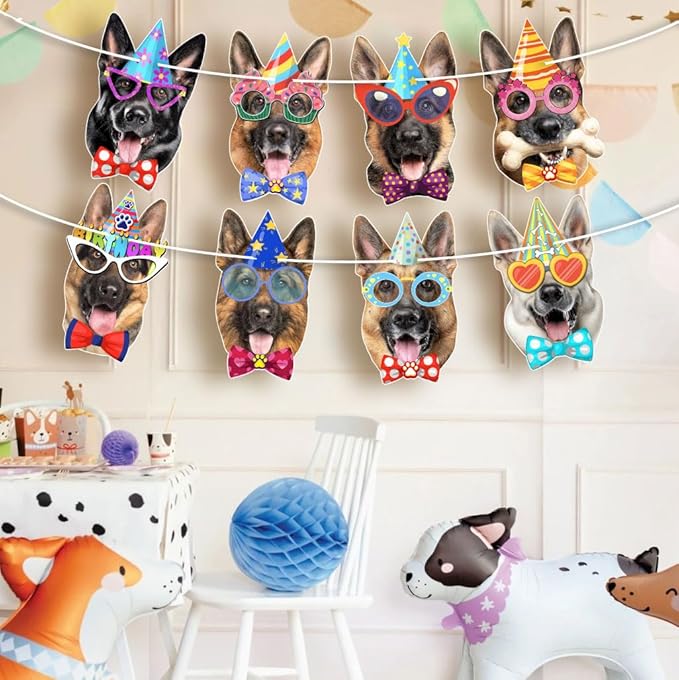 German Shepherd Birthday Garland — Photographic GSD Faces Birthday Banner - Image 2